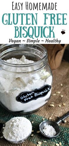 homemade gluten free biscuit recipe in a glass jar with spoons on the side