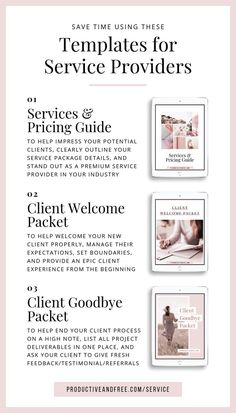 a flyer with the words, save time using these templates for service providers