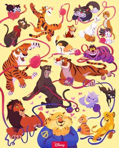 various cartoon cats and kittens are grouped together
