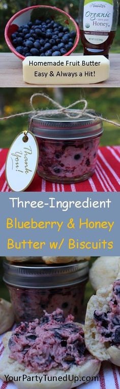 blueberry and honey butter recipe with text overlay