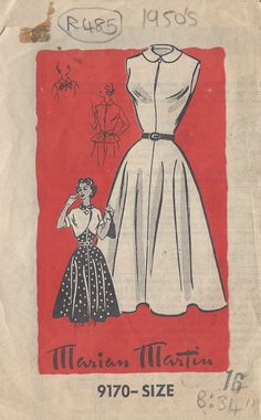 an old fashion sewing pattern with a woman's dress on the front and side