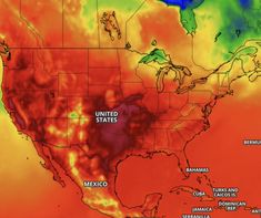 a heat map shows the average temperature in the united states, as well as mexico