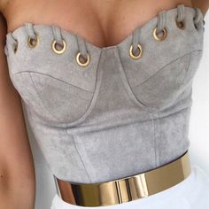 Super Cute Bodysuit That Goes With Everything. It’s A Velvet Grey Haute Couture, Gray Bodysuit, Gray Outfits, Black Corset Top, Strapless Bodysuit, Ladylike Style, Gold Outfit, Women Blouses Fashion, Grey Bodysuit