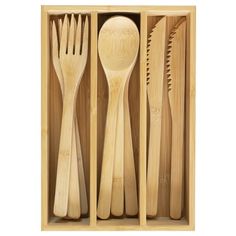 wooden utensils and spoons in a box