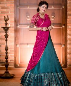 Athulya Ravi, Lehenga Saree Design, Half Saree Lehenga, Lehnga Dress, Lehnga Designs, Half Saree Designs, Long Gown Dress, Indian Gowns Dresses, Party Wear Lehenga