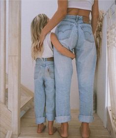 Timeless Photoshoot Outfits, Denim And Neutral Family Pictures, Summer Cloudy Day Outfit, Denim Mommy And Me Photoshoot, Vintage Mommy And Me Photo Shoot, Earthy Family Photoshoot, Mom And Mini Photoshoot, Casual Family Pictures Outfits Jeans, Mommy And Me Painting Photoshoot