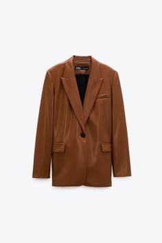 Zara 2020, Blazer En Cuir, Jean Zara, Faux Leather Blazer, Blazer Suit Women, Blazer Zara, Womens Blazers, Leather Blazer, Colourful Outfits