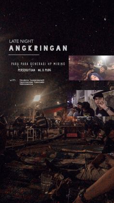 the movie poster for angkringan with people sitting around and talking on their phones