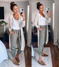 Outfit Ideas With Joggers, Dressing Up Joggers Outfits, Outfit With Joggers, Linen Joggers Outfit, Jogger Outfit Casual, Yoga Outfit Ideas, Womens Joggers Outfit, Joggers Outfit Women, Wfh Outfits