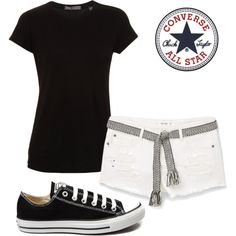 Created by billi29 in Polyvore Really Cute Outfits, Black Sneakers, Short Shorts, Clothing Women, White Shirt, Short Outfits, All Star, White Shorts