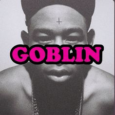 a black and white photo with the word gobin in pink on top of it