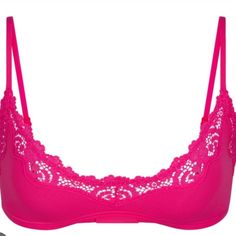 Nwt, Skims Fits Everybody Lace Scoop Bralette In Neon Rose. This Romantic Scoop Bralette Is A Pullover Style With A Second-Skin Fit And Pretty Stretch Lace Details. Adjustable Straps. Fits True To Size. Sold Out Color. Cute Bralettes, Neon Rose, Corded Lace, Triangle Bralette, Black Bralette, Stretch Lace, Lace Bra, Lace Detail, Pullover Styling