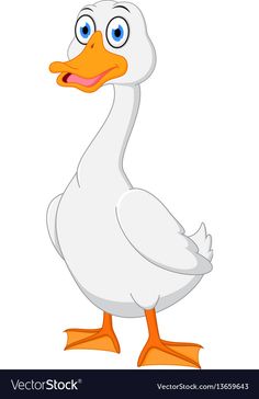 a white duck with blue eyes and an orange beak is standing on one leg, looking at