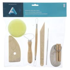 an assortment of crafting tools in plastic packaging