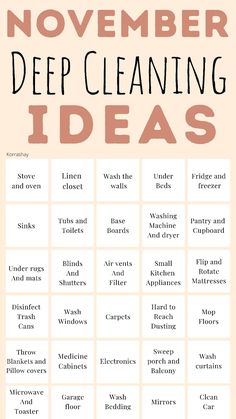 a cleaning checklist with the words, month - by - month deep cleaning ideas