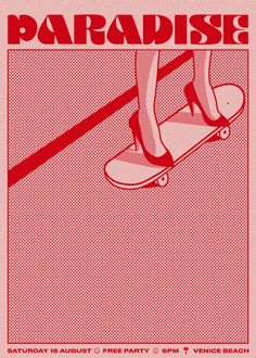 a poster with a skateboarder riding on it's board and the words paradise