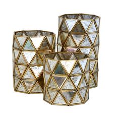 Mercury glass and brass candle holders this trio of brass and mercury glass candle holders can be placed together or separated to bring warmth and light to any space. Size: Small 5",5 x 5",5 h medium 5",5 x 7",5 h large 5",5 x 9",5 h. | Sheherazade Home 3 Piece Brass Tabletop Lantern Set 9.5 H x 5.5 W x 5.5 D in yellowBrass in Chrome / Gold | 9.5" H X 5.5" W X 5.5" D | Wayfair Mercury Glass Candle Holders, Lantern Set, Brass Candle Holders, Brass Candle, Mercury Glass, Glass Candle Holders, Glass Candle, 3 Piece, Accent Decor