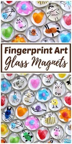 fingerprint art glass magnets with the words fingerprint art in front of them