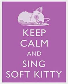 a poster with the words keep calm and sing soft kitty