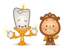 two cartoon candles with faces on them, one holding a candle and the other standing next to it