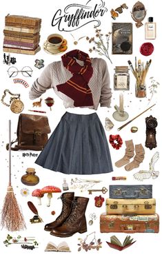 a collage of various items including shoes, hats and other things