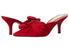 J. Renee Mianna - Women's Shoes : Red Satin : Stand out from the crowd this season wearing the J. Renee Mianna pumps. Pointed-toe silhouette. Knotted bow detail across toes. Wrapped stiletto heel. Slip-on construction. Soft fabric upper. Man-made lining and padded footbed. Synthetic outsole. Imported. Measurements: Heel Height: 3 in Weight: 7 oz Product measurements were taken using size 9, width M (B). Please note that measurements may vary by size. Weight of footwear is based on a single item, Wedding Wishing, Womens Red Shoes, Bow Mules, Power Red, Wedding Dreams, Red Satin, Red Bow, Red Fabric, Red Shoes