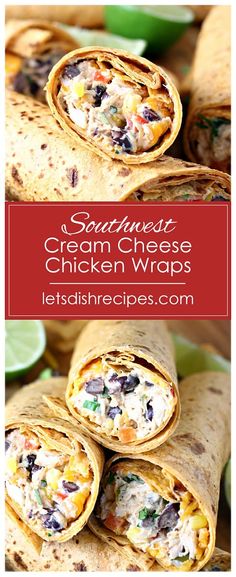 southwest cream cheese chicken wraps with limes and cilantro