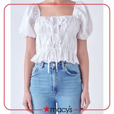 in stock Special Occasion, Shirring Top, English Factory, Women's Tie, Short Sleeve Tops, Womens Tie, Something Different, Everyday Look, Puff Sleeve