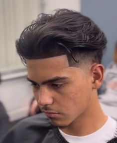 Slick Back With Taper Fade, Mens Haircut Burst Fade, Men’s Mexican Haircuts, Mid Fade Slick Back Men, Tapered Slick Back, Slickback Haircuts Men, Undercut Taper Fade Men, Haircuts For Straight Hair Men Mexican, Slick Back Mexican Men