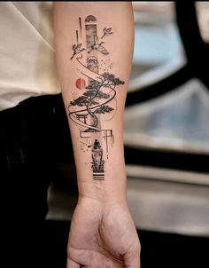 a person's arm with a tattoo on it, and an image of a tree