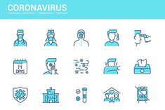 the icon set includes icons such as people, buildings and other things that are related to corona