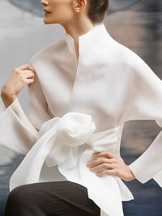 Elegant Plain Bow Long Sleeve Blouse | stylewe Elegant Jacket, Cross Neck, Long Tunic Tops, Half Sleeve Blouse, Silk Outfit, Petal Sleeve, Simple Blouse, Elegant Top, Elegant Blouses