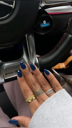 Clean Pretty Nails, Simple Colored Acrylic Nails, Rare Nail Colors, Nail Inspiration Natural Nails, Navy Almond Acrylic Nails, Nail Inspo Gel Extensions, Light Nails Colors, Cobalt Blue Nails With Chrome, Navy Blue Metallic Nails