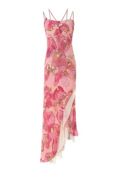 Enhance your summer with the Artemis asymmetrical long dress. Featuring a pink floral pattern and made from viscose, this piece combines elegance and freshness. Thin straps add a touch of boldness, creating a dress that embodies the beauty of the summer season. All Sunday Life pieces are entirely designed in France and produced in our own workshop in China. Our fabrics are carefully chosen for their technicality and their quality, they almost all come from Japan. - Pink flower design maxi dress - Thin straps - Minimalist romantic style Composition: Main Fabric: 100% Viscose, Embellishment: 74% Acetate, 26% Polyester Model wears size S and is 170cm. Minimalist Romantic Style, Pink Flower Design, Draped Midi Dress, Knitwear Outfit, Draped Midi Dresses, Pink Floral Pattern, Fantasy Gowns, Dresses By Length, Lingerie Outfits