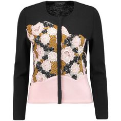 a black and pink jacket with flowers on it