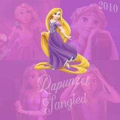 an image of rappuzed tangled with princesses in the background and text that says rappuzed tangled