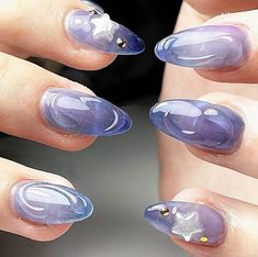 Opaque Gel Nails, Jelly Gel Nail Designs, Howls Moving Castle Nails, Water Drop Nails, Txt Nails, Opalescent Nails, Cute Korean Nails, Fairytale Nails, Jellyfish Nails