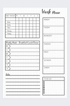 a printable weekly planner is shown in black and white, with the words week to month written on it