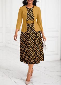 Color:Ginger;Size:S;Size:M;Size:L;Size:XL;Size:XXL;Package Contents:1 X Dress , 1 X Cardigan , 1 X Belt;Occasion:Other;Style:Bohemian; Patchwork, Classy Two Piece Outfit, Stylish Dresses For Women, Crew Neck Dress Outfit, Best Plus Size Dresses, Dress And Cardigan, Fall Fashion Dresses, Stylish Work Attire, Flowy Design