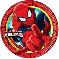 a spiderman paper plate on a white background