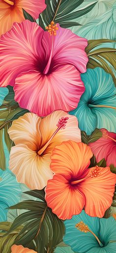 a painting of colorful flowers and leaves on a blue background with the words, tropical paradise