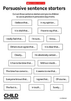 a poster with the words persuusive sentence starterrs written in black and white
