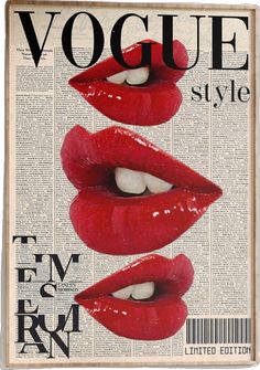 three red lips on top of each other with the word,'voque style '