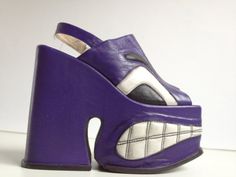 Platform Shoes, Monster Face, Funky Shoes, Shoe Inspo, Purple Leather, Crazy Shoes, Dream Shoes, Look Cool, Cute Shoes