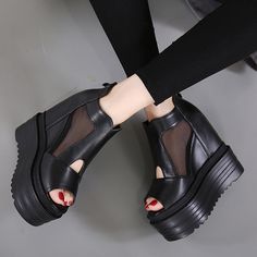 Color: Black Upper Material: Microfiber Toe Shape: Fish Mouth Category: Peep Toe Sandals Style: Korean Style Sole material: PU Lining Material: PU Wearing Style: Back Zipper Temu Shopping, Peep Toe Boots, Ankle Sandals, Sandal Platform, Ankle Heels, Style Punk, Girly Shoes, Peep Toe Sandals, Peep Toe Heels