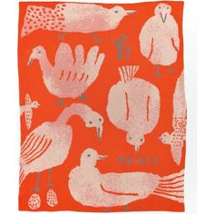 an orange and white print with birds on it