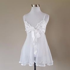 Sheer Babydoll V Neck White Medium Bridal Trousseau Never Worn Panties ~Peggy Nightgown For Bride, Couture, Bridal Shower Pajamas, White Nightgown Aesthetic, White Lingerie Outfit Wedding, Wedding Lingerie Outfit Night, White Sleeping Gown, Pretty Nightgowns, White Negligee