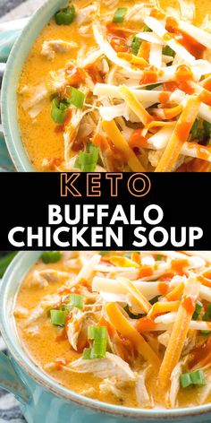 two bowls of keto buffalo chicken soup