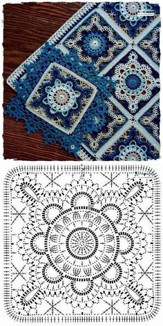 two pictures with different designs on them, one is blue and the other is white