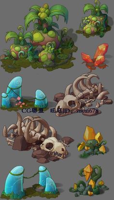 an image of various plants and animals in the game character creation process, created by me